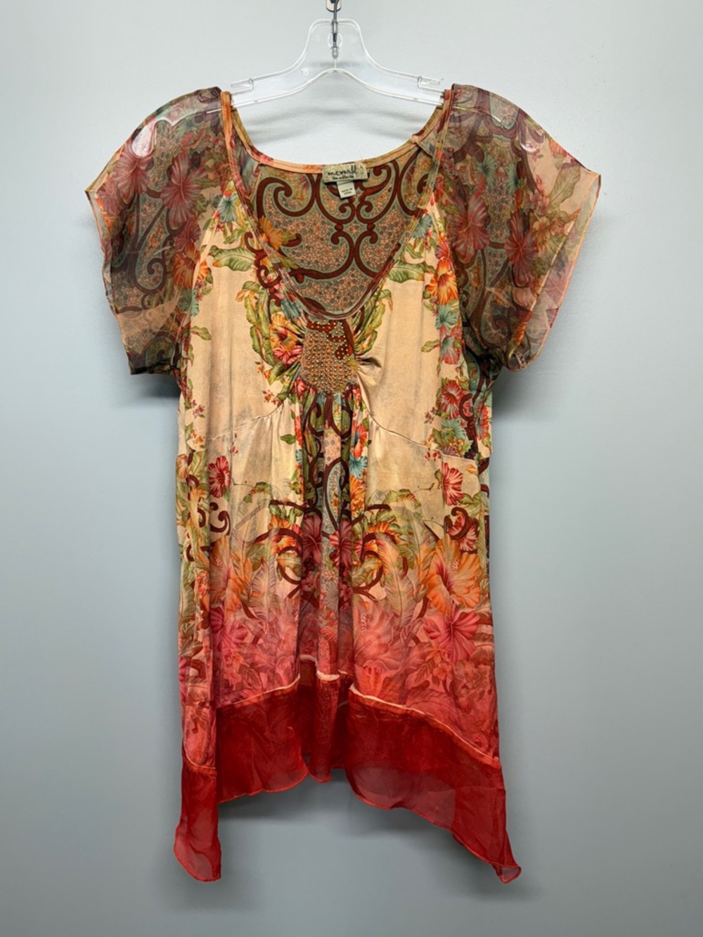 ONE WORLD Paisley Flowy Lightweight Boho Handkerchief Top